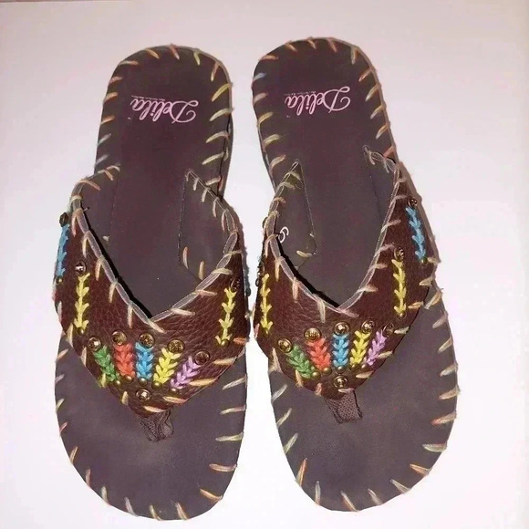 Delila flip flops Brown Leather Size 9 - Picture 2 of 8